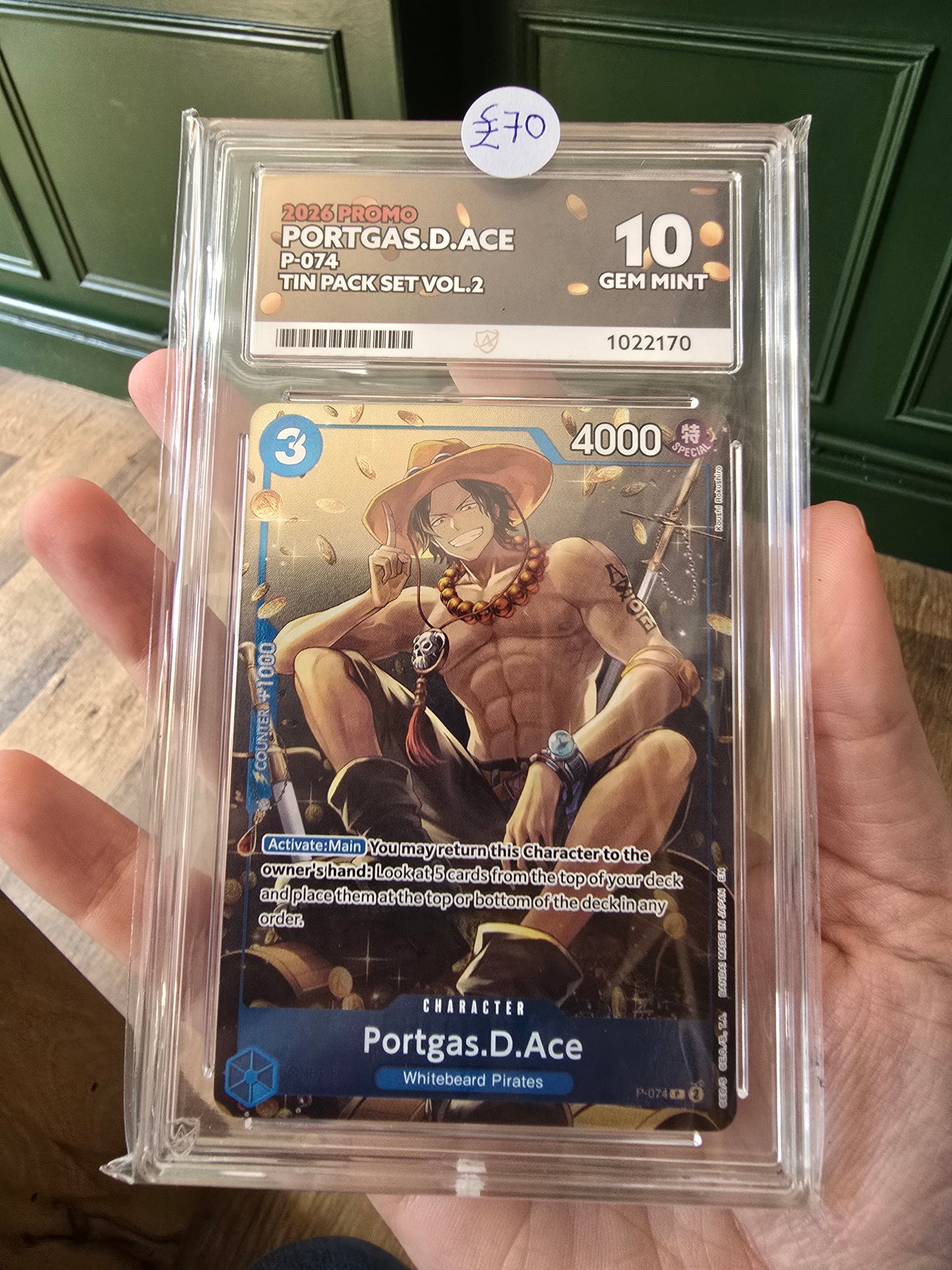 Portgas D Ace P-074 10 GEM MINT - One Piece ACE Graded Card