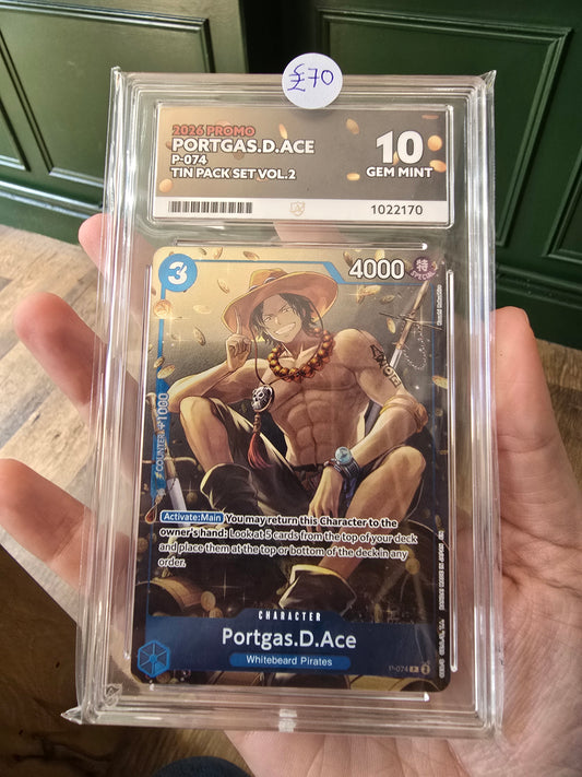 Portgas D Ace P-074 10 GEM MINT - One Piece ACE Graded Card