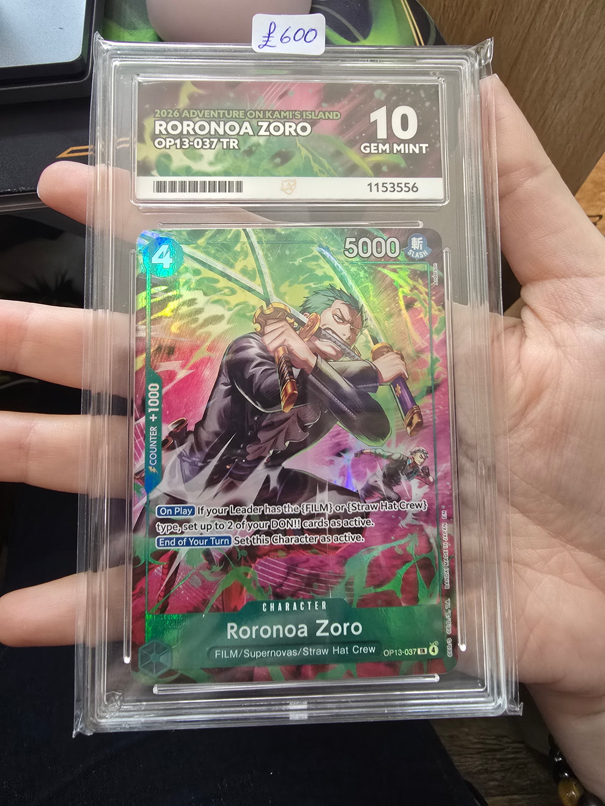 Roronoa Zoro OP13-037 TR 10 GEM MINT - One Piece ACE Graded Card