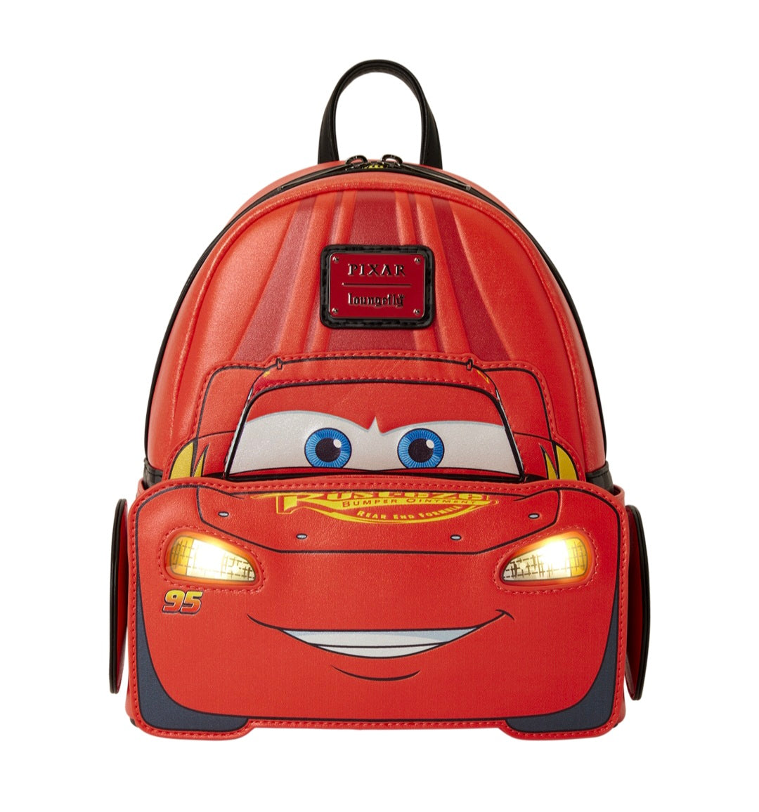 Loungefly Disney Pixar Cars 20th Anniversary Lightning McQueen Metallic Light-Up Mini Backpack (Pre-Order)