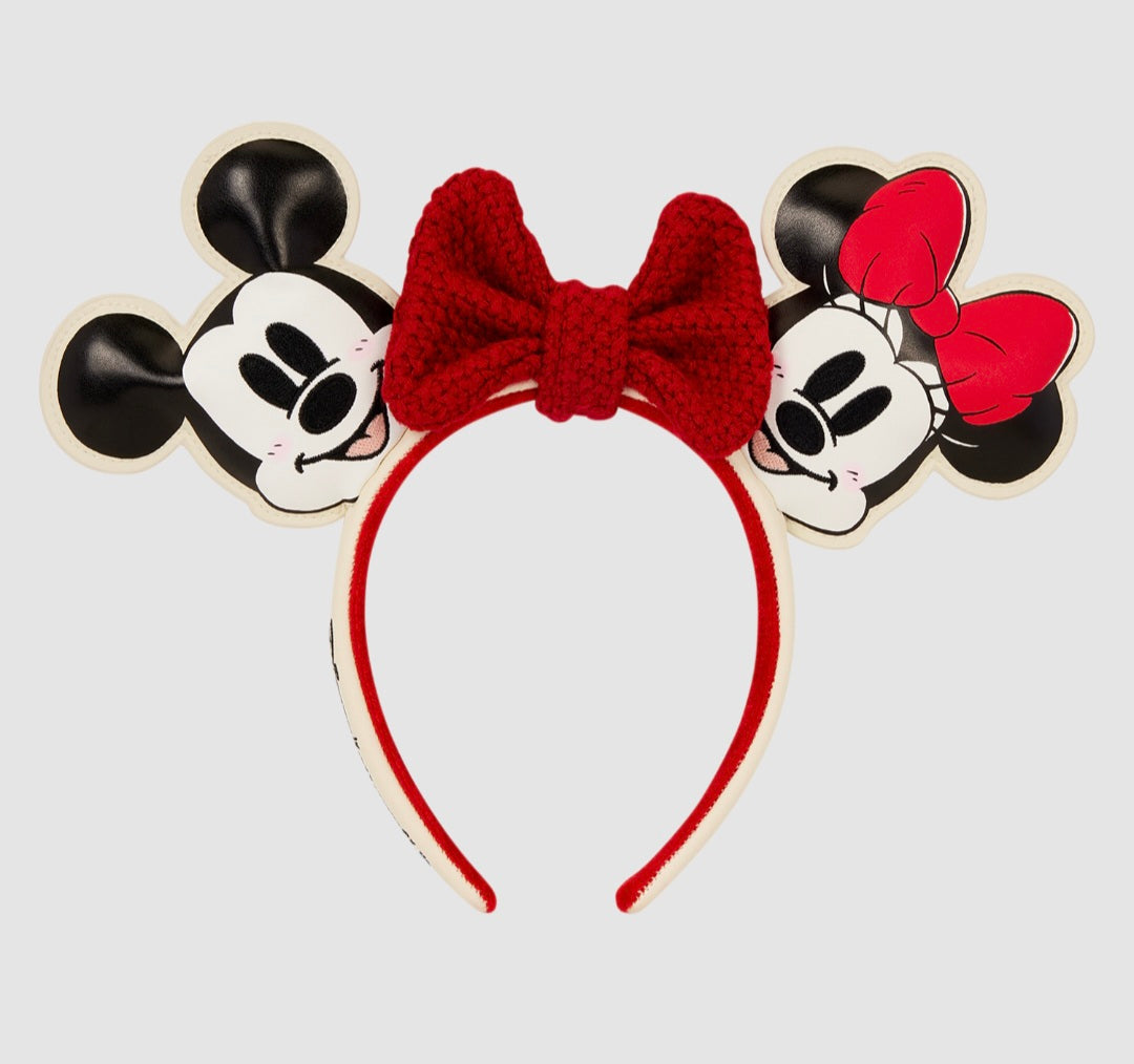 Loungefly - Mickey & Minnie Holiday Knit Bow Ear Headband