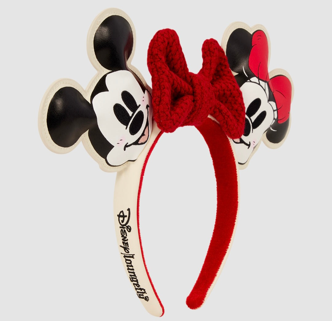 Loungefly - Mickey & Minnie Holiday Knit Bow Ear Headband