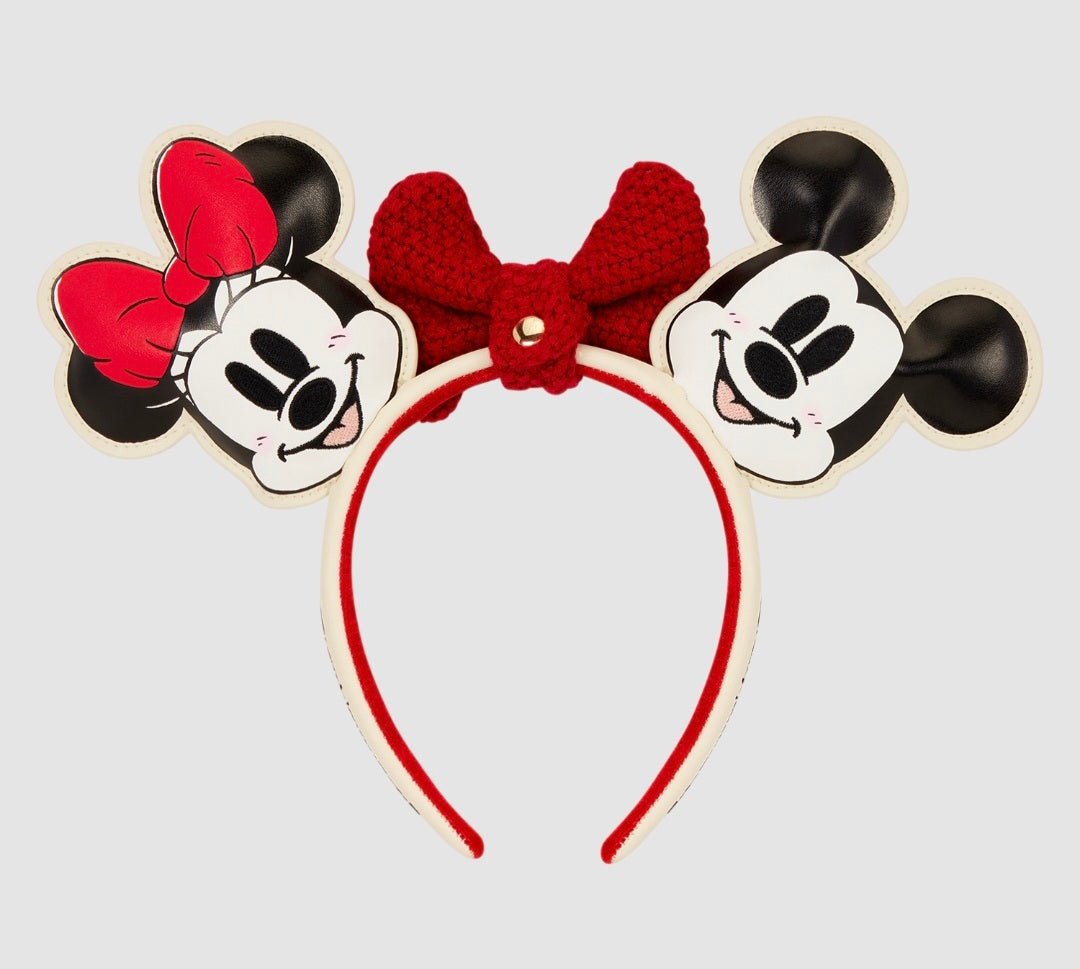 Loungefly - Mickey & Minnie Holiday Knit Bow Ear Headband