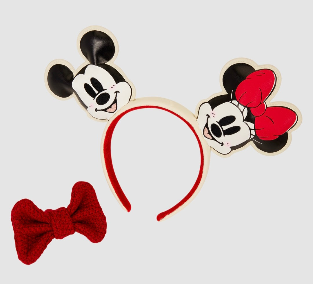 Loungefly - Mickey & Minnie Holiday Knit Bow Ear Headband