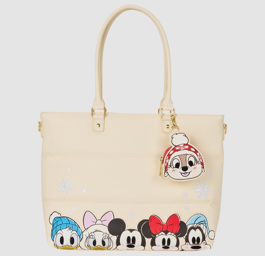 Loungefly - Mickey & Friends Holiday Snow Tote Crossbody Bag with Coin Bag
