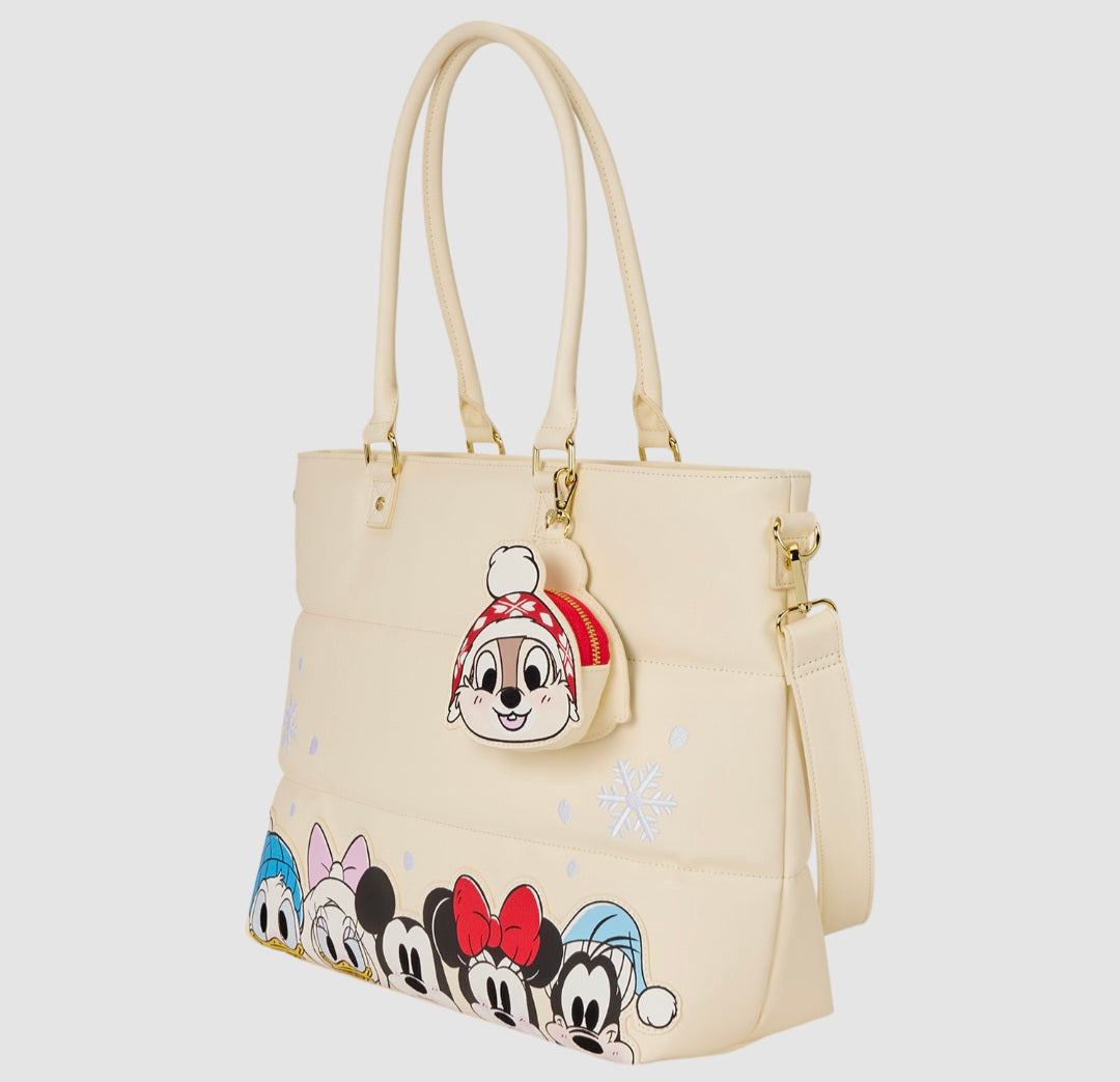 Loungefly - Mickey & Friends Holiday Snow Tote Crossbody Bag with Coin Bag